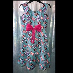 Handmade African Wax Cloth Sleeveless Dress with Attached Bow